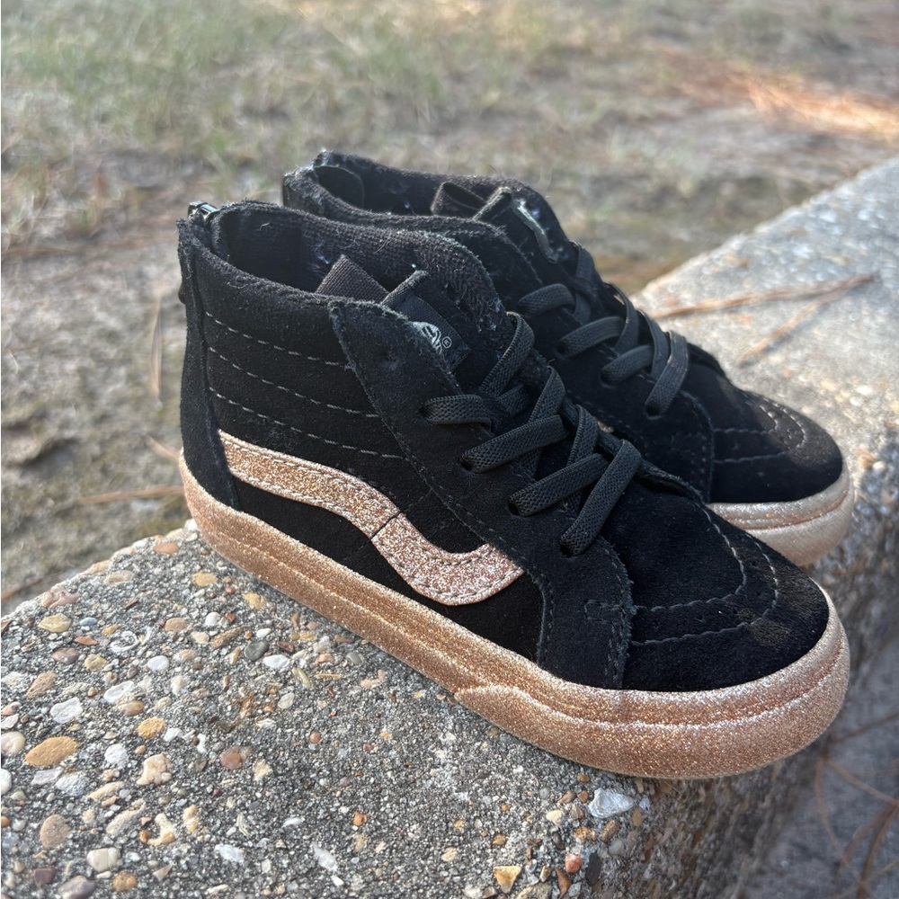 Vans Black and Gold Kids High-Top Sneakers
